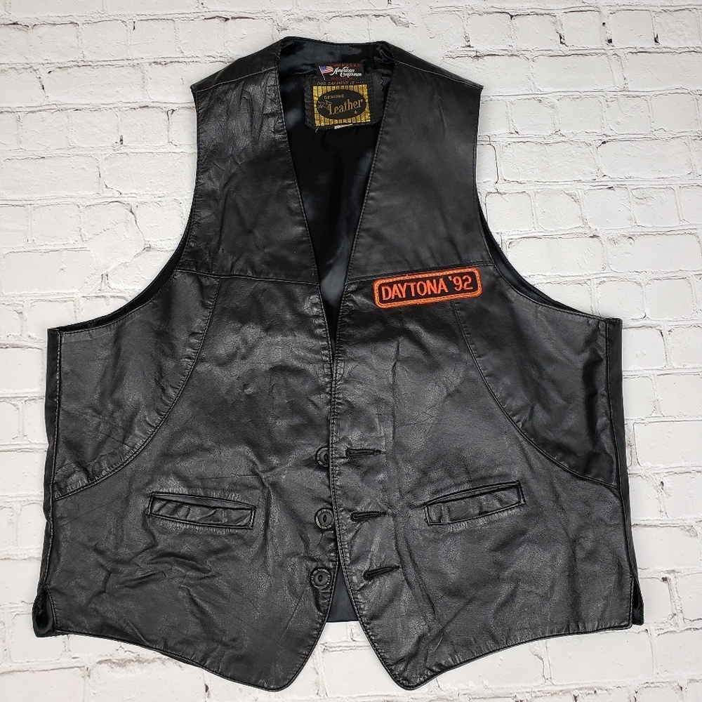 Vintage American Craftsman Leather Motorcycle Vest  L